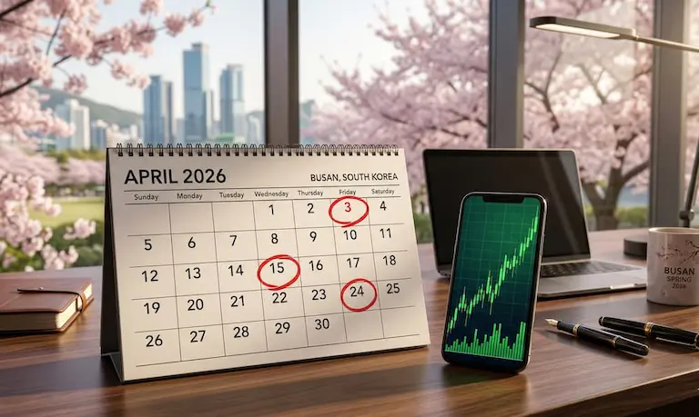 2026년 4월 투자 달력과 상승하는 주식 차트