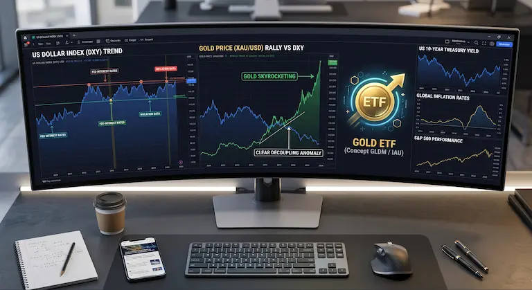 달러 강세 속에서도 우상향하는 금값의 디커플링 데이터 차트와 ETF 투자 분석 화면
